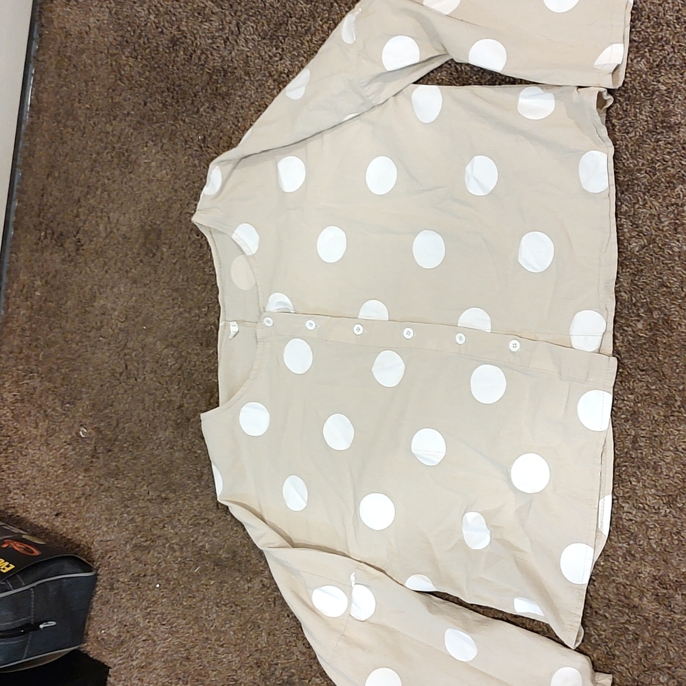 Poka dot tan and white blouse